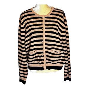 Lillusory Striped Cardigan Size XL Tan Black Stripes Front Pockets Never Worn